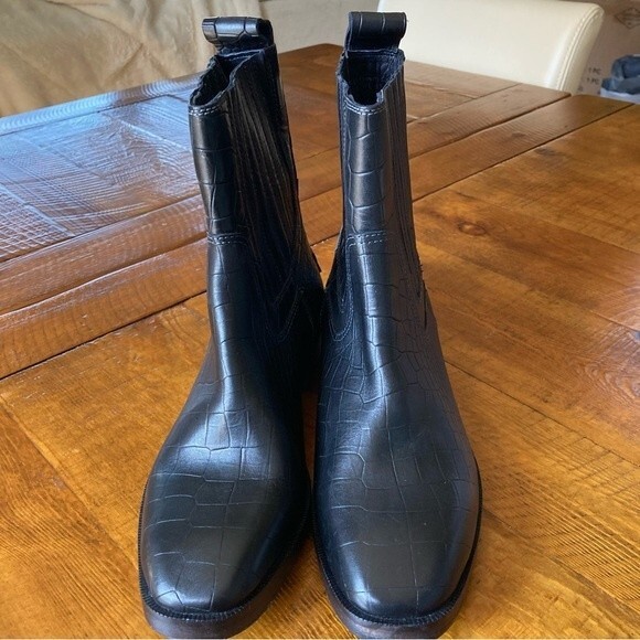 NEW Vintage Foundry Co. Main Croc Embossed Black Leather Ankle Boot Size 7.5 - Picture 9 of 16